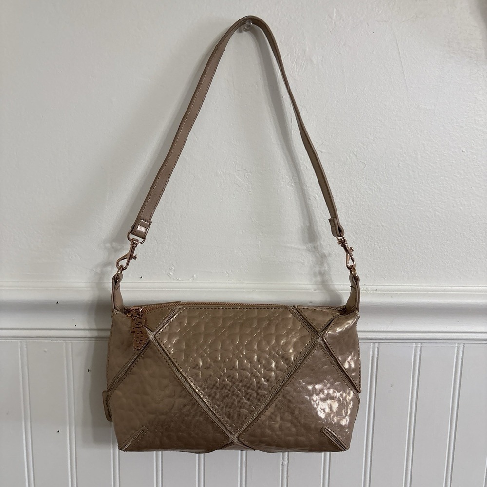 Folli Follie Metallic Rose Gold Shoulder Bag Y2K Heart Embossed Purse